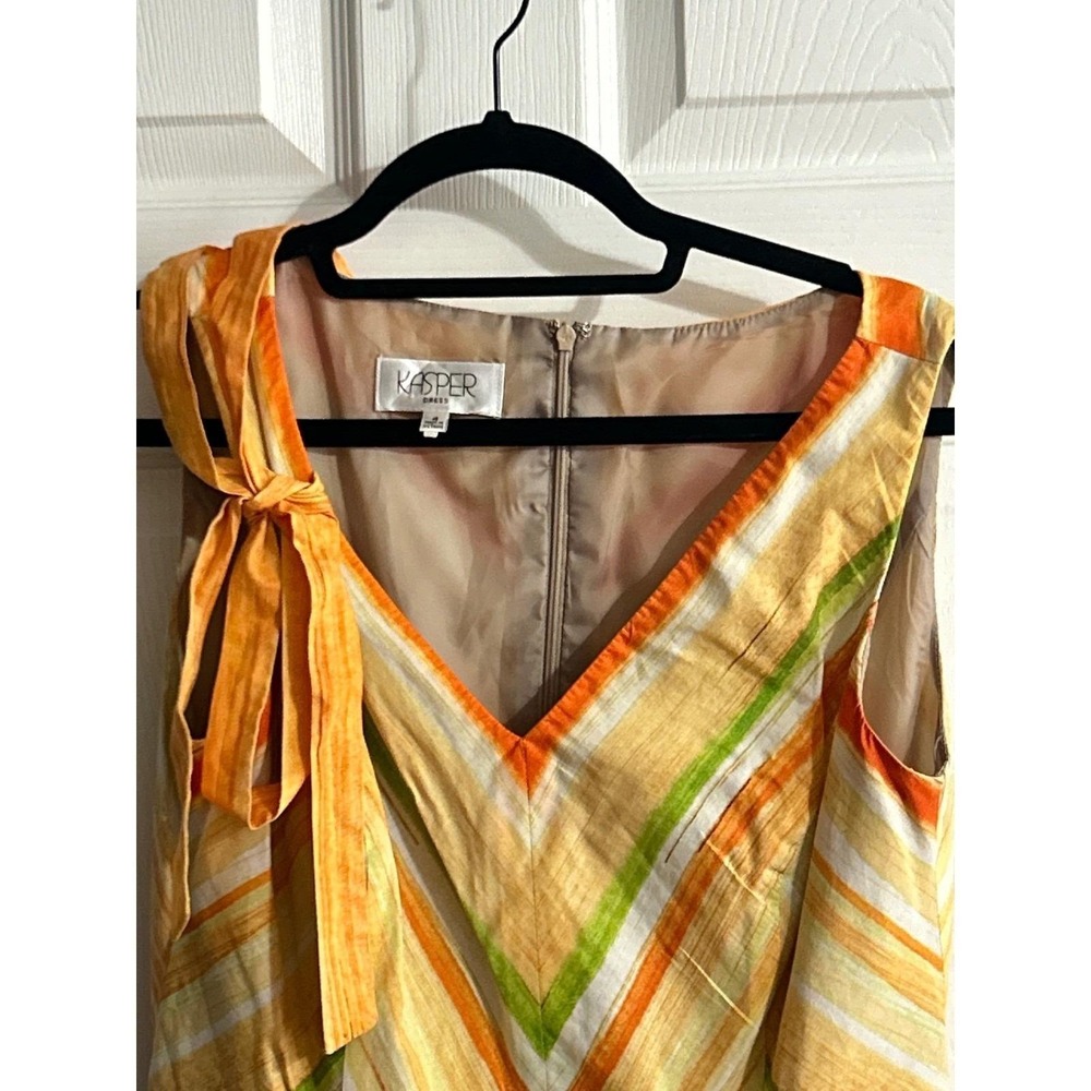 Kasper A-Line Dress Womens Size 4 Orange Striped Summer Brunch Sleeveless Bow - Picture 3 of 13